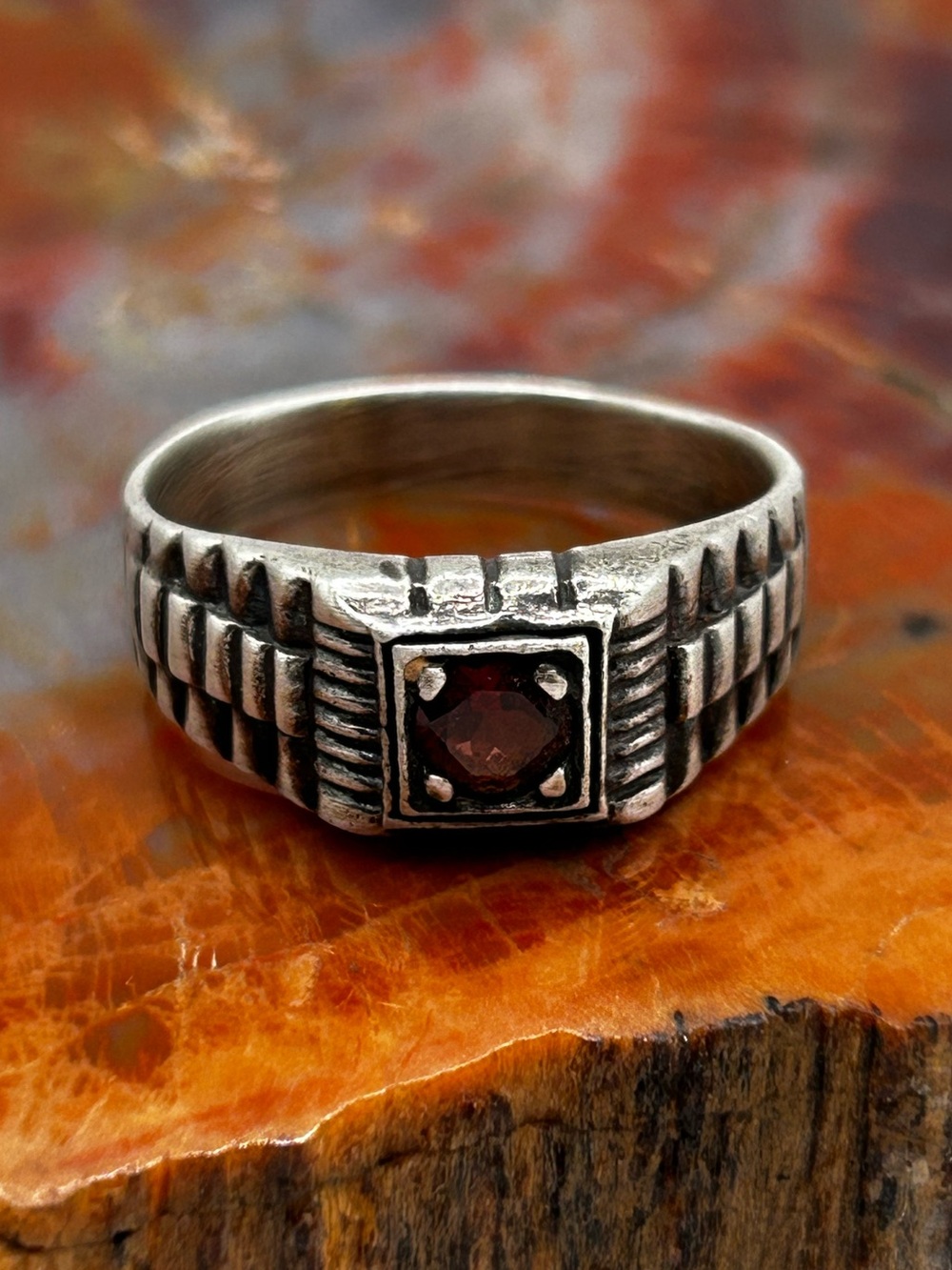 Vintage Sterling Silver Garnet Ring - Size 12